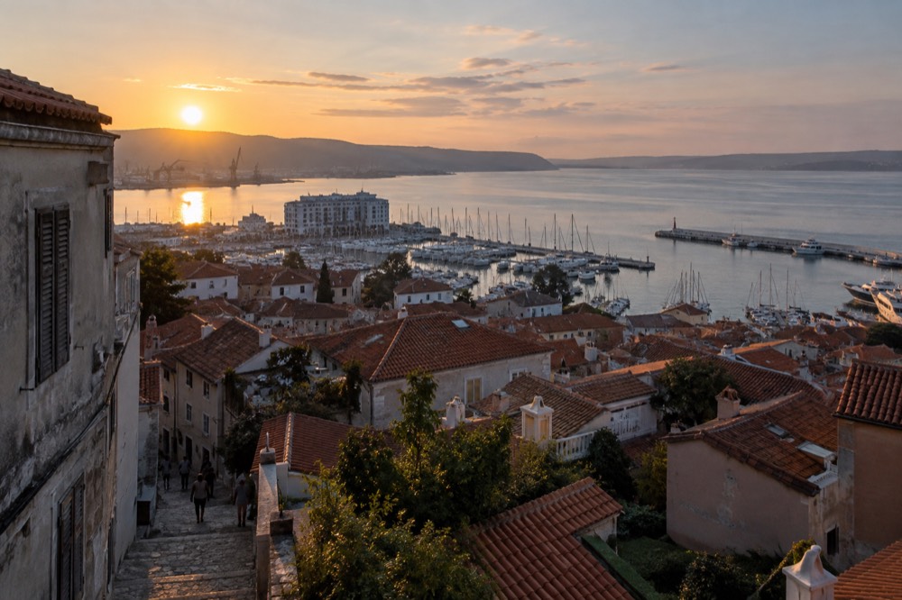 Koper rooftops and a harbour at first light